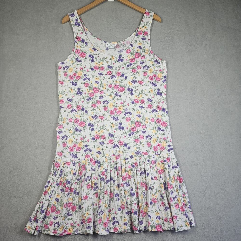 VTG Maggie Lawrence Dress Womens‎ L Floral Prairie Cottage Pleated Skirt Sport